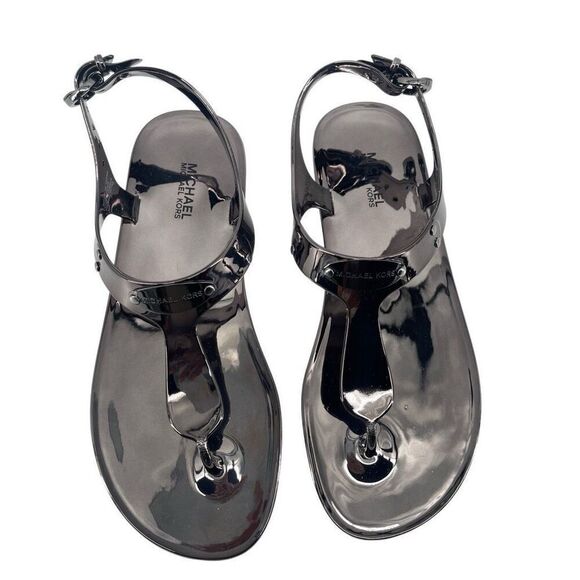 Michael Michael Kors Gunmetal Jelly Thong Sandals Size 6M – Logo Plate Detail - Picture 4 of 17